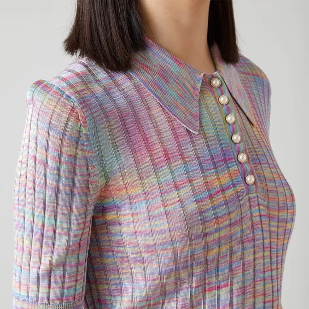 LK Bennett Marina Multi-Coloured Ribbed Knit Top - Picture 4 of 13